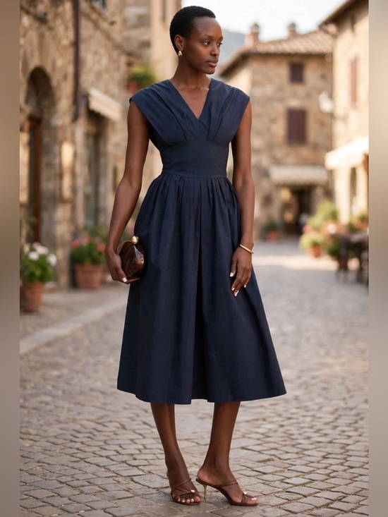 Rosie Assoulin Dresses & Skirts - ROSIE ASSOULIN Navy In Full Bloom Dress Elegant Navy V-Neck Midi Dress Sz 10